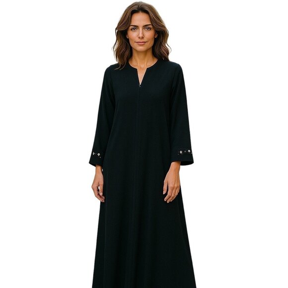 Oscar De La Renta Pink Label Velvet Embroidered Housecoat Black Size L Glam Cozy - Picture 1 of 13